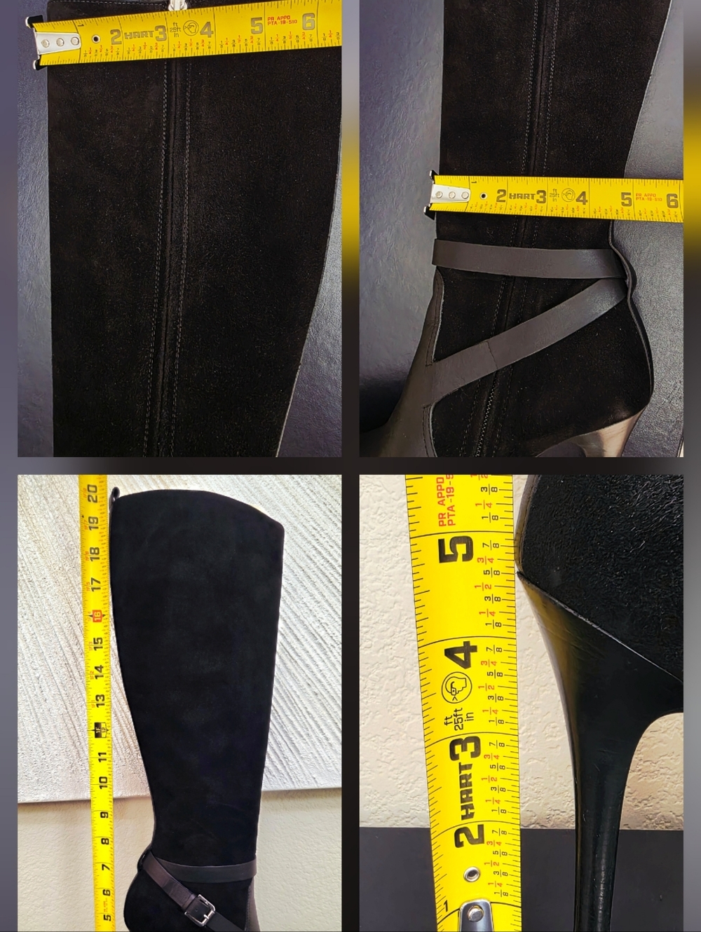Ralph Lauren Black Leather & Suede Knee-High Stiletto Buckle Boots - Size US 8.5 - Picture 15 of 15
